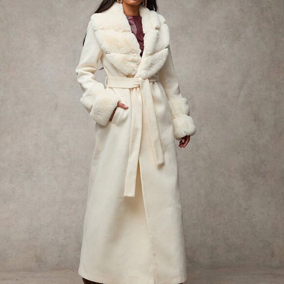 Apricot Elegant Women's Long Fluffy Shawl Coat - Picture 6 of 7
